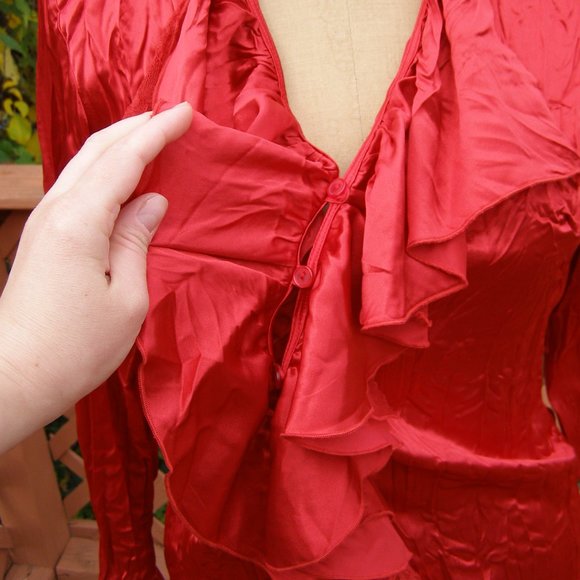 NWOT size M 6-8 Red Crinkle blouse by MDS California - Picture 6 of 10